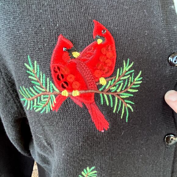 Croft & Barrow Tight Knit Button Front Holiday Cardinal Sweater Black Womens S - Picture 5 of 9